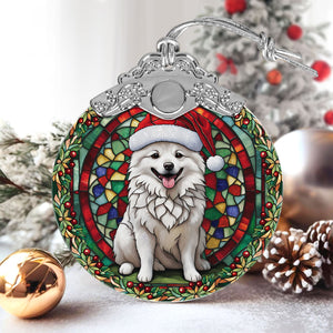 Christmas Dog Stained Glass Ornament | Unique Holiday Gift for Dog Lovers | American Eskimo