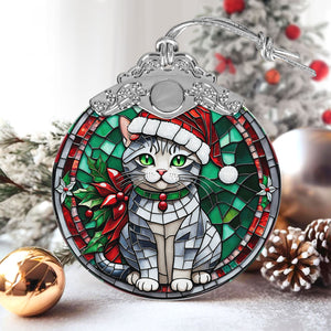 Christmas Cat Stained Glass Ornament | Unique Holiday Gift for Cat Lovers | American Shorthair Cat