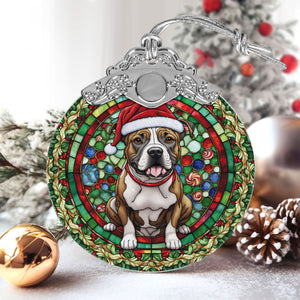 Christmas Dog Stained Glass Ornament | Unique Holiday Gift for Dog Lovers | American Staffordshire Terrier