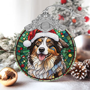 Christmas Dog Stained Glass Ornament | Unique Holiday Gift for Dog Lovers | Australian Shepherd