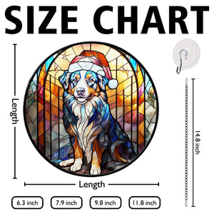 Christmas Dog Stained Glass Suncatcher | Unique Holiday Gift for Dog Lovers | Australian Shepherd