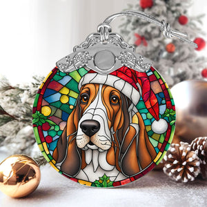 Christmas Dog Stained Glass Ornament | Unique Holiday Gift for Dog Lovers | Basset Hound