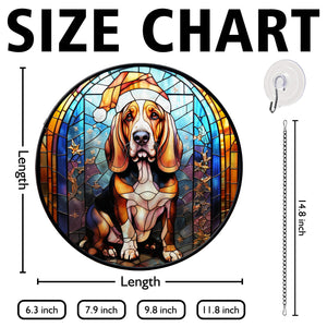 Christmas Dog Stained Glass Suncatcher | Unique Holiday Gift for Dog Lovers | Basset Hound