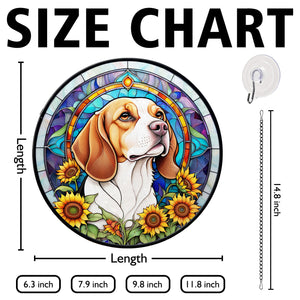 Beagle Stained Glass Suncatcher, Beagle Sunflower Suncatcher for Windows Stained Glass