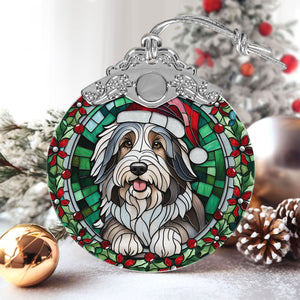 Christmas Dog Stained Glass Ornament | Unique Holiday Gift for Dog Lovers | Bearded Collie