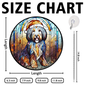 Christmas Dog Stained Glass Suncatcher | Unique Holiday Gift for Dog Lovers | Bearded Collie