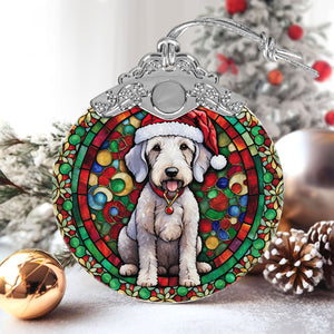 Christmas Dog Stained Glass Ornament | Unique Holiday Gift for Dog Lovers | Bedlington Terrier