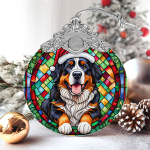 Christmas Dog Stained Glass Ornament | Unique Holiday Gift for Dog Lovers | Bernese Mountain