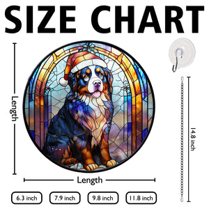 Christmas Dog Stained Glass Suncatcher | Unique Holiday Gift for Dog Lovers | Bernese Mountain