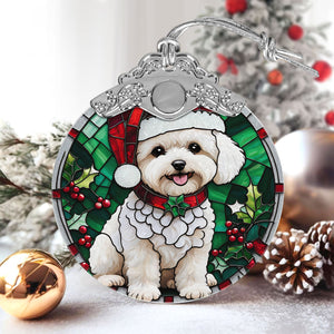 Christmas Dog Stained Glass Ornament | Unique Holiday Gift for Dog Lovers | Bichon Frise