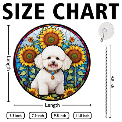 Bichon Frise Stained Glass Suncatcher, Bichon Frise Sunflower Suncatcher for Windows Stained Glass