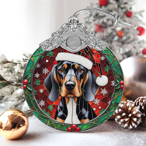 Christmas Dog Stained Glass Ornament | Unique Holiday Gift for Dog Lovers | Black and Tan Coonhound