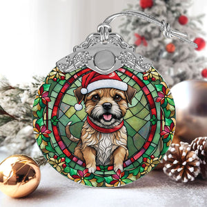 Christmas Dog Stained Glass Ornament | Unique Holiday Gift for Dog Lovers | Border Terrier