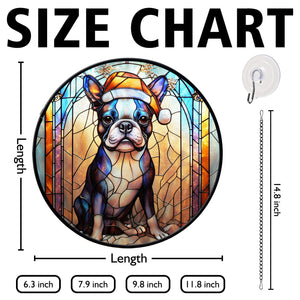 Christmas Dog Stained Glass Suncatcher | Unique Holiday Gift for Dog Lovers | Boston Terrier