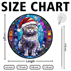 Christmas Cat Stained Glass Suncatcher | Unique Holiday Gift for Cat Lovers | British Shorthair Cat