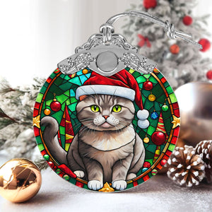 Christmas Cat Stained Glass Ornament | Unique Holiday Gift for Cat Lovers | British Shorthair