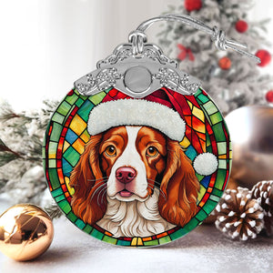 Christmas Dog Stained Glass Ornament | Unique Holiday Gift for Dog Lovers | Brittany Spaniel