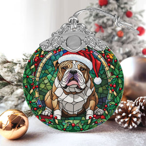 Christmas Dog Stained Glass Ornament | Unique Holiday Gift for Dog Lovers | Bulldog 2