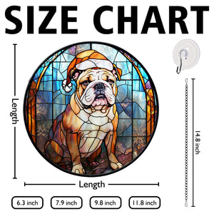 Christmas Dog Stained Glass Suncatcher | Unique Holiday Gift for Dog Lovers | Bulldog