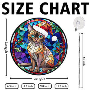 Christmas Cat Stained Glass Suncatcher | Unique Holiday Gift for Cat Lovers | Burmese Cat