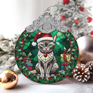 Christmas Cat Stained Glass Ornament | Unique Holiday Gift for Cat Lovers | Burmese