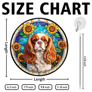 Cavalier King Charles Spaniel Stained Glass Suncatcher, Cavalier King Charles Spaniel Sunflower Suncatcher for Windows Stained Glass