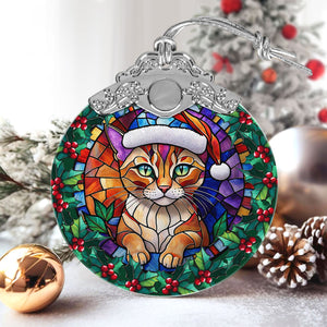 Christmas Cat Stained Glass Ornament | Unique Holiday Gift for Cat Lovers | Chausie