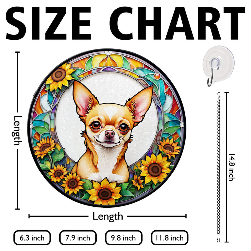 Chihuahua Stained Glass Suncatcher, Chihuahua Sunflower Suncatcher for Windows Stained Glass