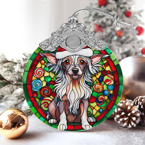 Christmas Dog Stained Glass Ornament | Unique Holiday Gift for Dog Lovers | Chinese Crested