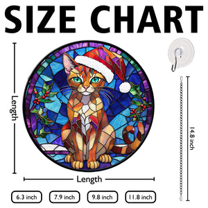 Christmas Cat Stained Glass Suncatcher | Unique Holiday Gift for Cat Lovers | Abyssinian Cat