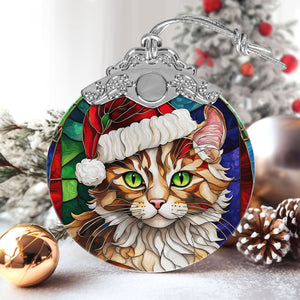 Christmas Cat Stained Glass Ornament | Unique Holiday Gift for Cat Lovers | American Curl Cat