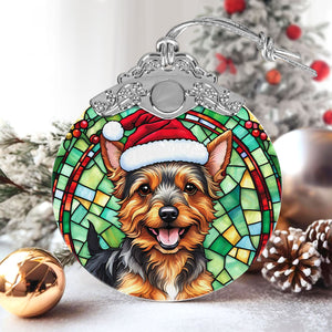 Christmas Dog Stained Glass Ornament | Unique Holiday Gift for Dog Lovers | Australian Terrier