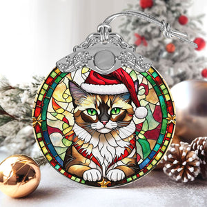 Christmas Cat Stained Glass Ornament | Unique Holiday Gift for Cat Lovers | Balinese Cat