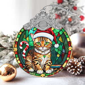 Christmas Cat Stained Glass Ornament | Unique Holiday Gift for Cat Lovers | Bengal Cat