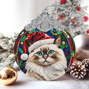 Christmas Cat Stained Glass Ornament | Unique Holiday Gift for Cat Lovers | Birman Cat