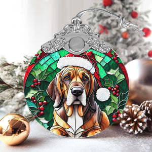 Christmas Dog Stained Glass Ornament | Unique Holiday Gift for Dog Lovers | Bloodhound