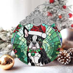 Christmas Dog Stained Glass Ornament | Unique Holiday Gift for Dog Lovers | Boston Terrier