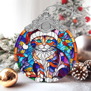 Christmas Cat Stained Glass Ornament | Unique Holiday Gift for Cat Lovers | Christmas Cat