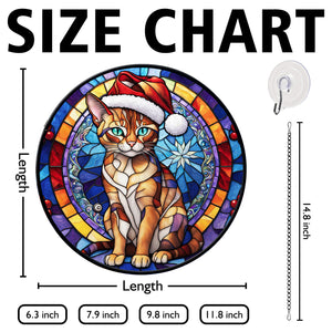 Christmas Cat Stained Glass Suncatcher | Unique Holiday Gift for Cat Lovers | Chausie Cat