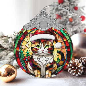 Christmas Cat Stained Glass Ornament | Unique Holiday Gift for Cat Lovers | Cymric Cat