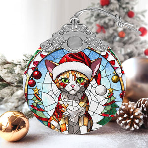 Christmas Cat Stained Glass Ornament | Unique Holiday Gift for Cat Lovers | Devon Rex