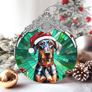 Christmas Dog Stained Glass Ornament | Unique Holiday Gift for Dog Lovers | Doberman