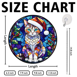 Christmas Cat Stained Glass Suncatcher | Unique Holiday Gift for Cat Lovers | European Shorthair Cat