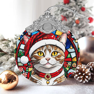 Christmas Cat Stained Glass Ornament | Unique Holiday Gift for Cat Lovers | European Shorthair