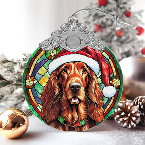 Christmas Dog Stained Glass Ornament | Unique Holiday Gift for Dog Lovers | Irish Setter