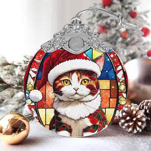 Christmas Cat Stained Glass Ornament | Unique Holiday Gift for Cat Lovers | Japanese Bobtail