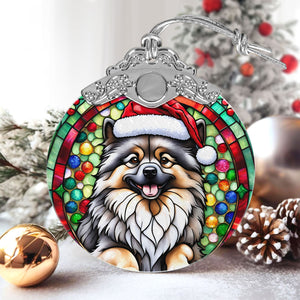 Christmas Dog Stained Glass Ornament | Unique Holiday Gift for Dog Lovers | Keeshond