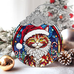 Christmas Cat Stained Glass Ornament | Unique Holiday Gift for Cat Lovers | LaPerm Cat