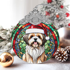 Christmas Dog Stained Glass Ornament | Unique Holiday Gift for Dog Lovers | Lhasa Apso