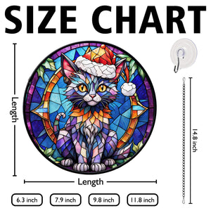 Christmas Cat Stained Glass Suncatcher | Unique Holiday Gift for Cat Lovers | Lykoi Cat